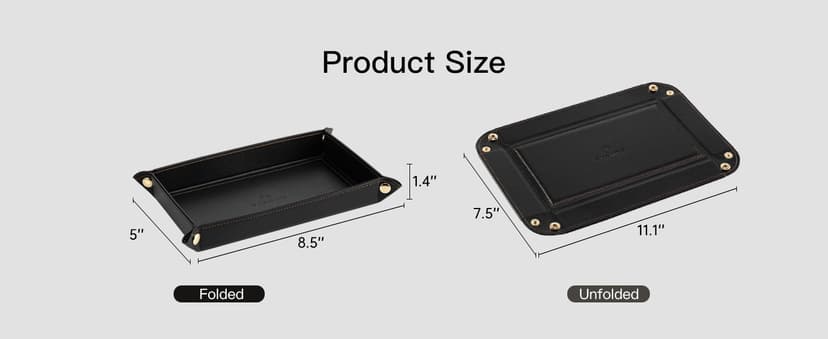 Travel Valet Tray for Keys, Wallet, Watch, Phone and Glasses, Nightstand Dresser Desk Entryway Organizer for Men and Women VLANDO Valet Tray for Men, Foldable PU Leather Catchall Tray, Black B0H5VHQ9Q9