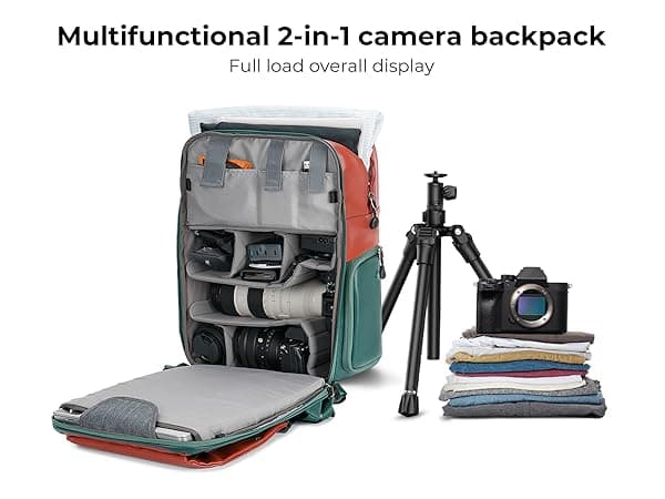 K&F CONCEPT 20L Camera Case for Photographers Large Capacity PU Leather Camera Bags with Raincover, 15.6 Inch Laptop Compartment for Camera Drone Bags