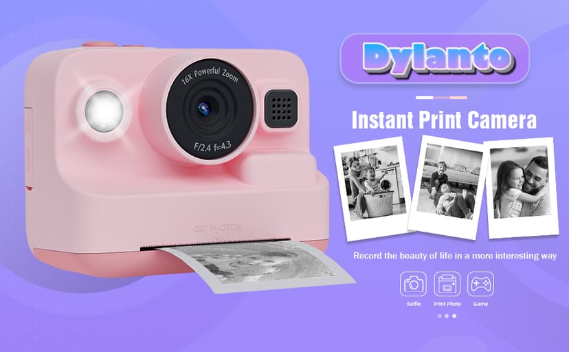 Kids Camera Instant Print,1080P Kids Instant Cameras That Print Photos,Christmas Birthday Gifts for Girls Age 3-12,Portable Toy for 3 4 5 6 7 8 9 10 Year Old Girls Boys Pink
