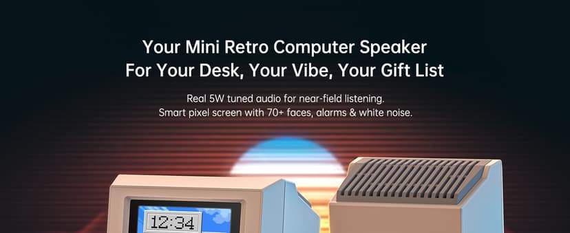 Bluetooth & USB Audio, Alarm/White Noise Clock, Desk Setup Gifts for Gaming Divoom MiniToo Retro PC-Style Computer Speaker, Pixel Screen with DIY Faces B0FRF3XGQ4
