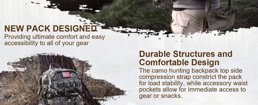 Hunting Backpack, Camo Hunting Backpacks & duffle Bags, Water-resistant Long-Lasting Large Capacity Bow Backpack Hunting Pack For Hunting Gear Accessories (Treasures of the Trees)