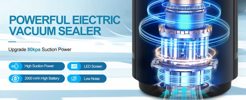 Electric Mason Cordless Vacuum Sealer Kit for Wide-Mouth & Regular-Mouth Mason Jars, for Food Storage and Fermentation, Black