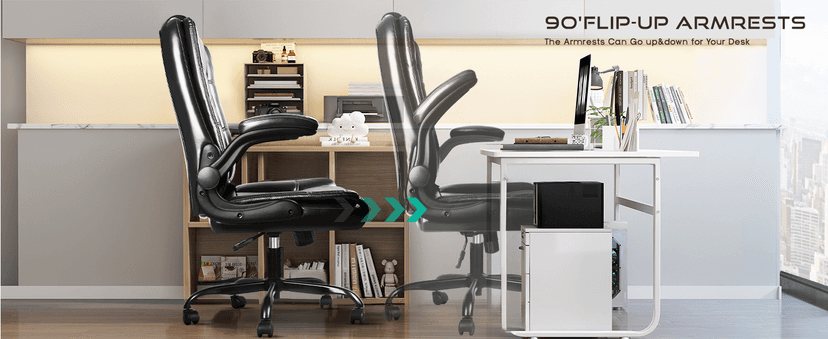 VITESSE Ergonomic Office Chair with Flip-up Armrests, Big and Tall Leather Executive Office Chair, High Back Lumbar Support Home Computer Desk Chair, Heavy and Duty Computer Chair (Black)