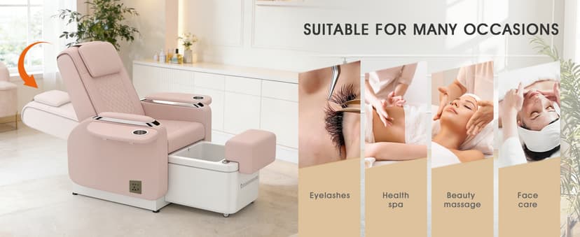 Artist hand Spa Chair with Foot Spa Basin, Manicure & Massage Chair, Electric Recline, 4-Head Back Massage, Hot/Cold Water Controls, LED Light & Jet Tub, Fast Drain Pump, Pull-Out Bowl (Pink)