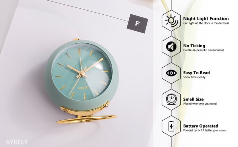 AYRELY® Battery Operated Desk Alarm Clocks with Light,Retro Silent No Ticking Analog Small Clock,Loud Table Clock for Bedside/Bedroom/Kitchen/Office/Travel/Kids/Room Decor Aesthetic Vintage(Green)