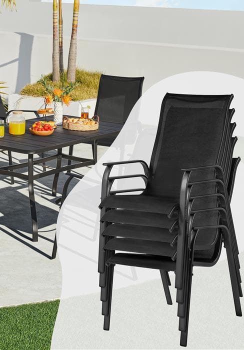 Yaheetech Patio Dining Chairs Set of 4 with Armrests, Outdoor Folding Chairs with Metal Frame and Backrest for Lawn, Garden, Yard and Poolside, Black