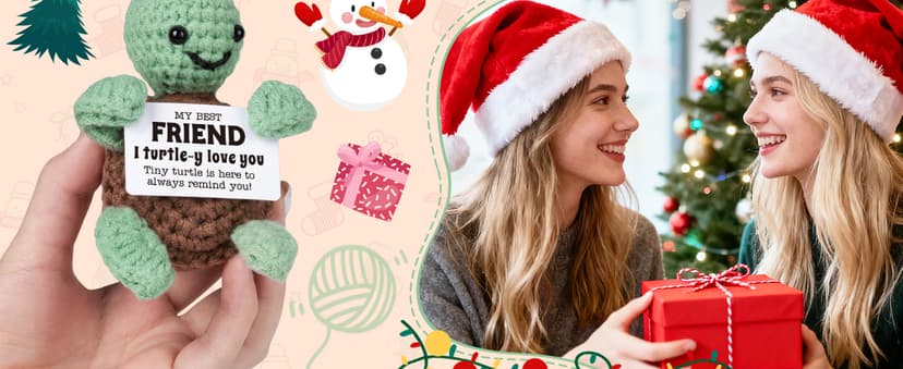 Mini Funny Turtle Best Friend Friendship Gifts for Women Men, Birthday Gifts for Friends Female Male Girls, I Love You Small Cute Stuff Things, Handmade Emotional Positive Crochet Turtle