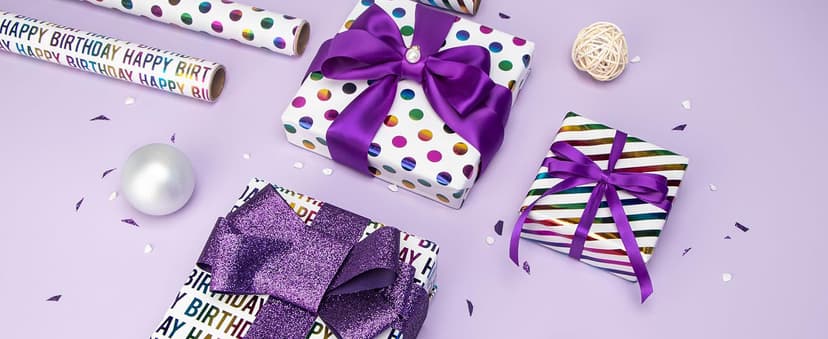 Ribbli Birthday Wrapping Paper Iridescent Gift Wrapping Paper Mini Roll, 3 Rolls Happy Birthday Polka Dots Stripes Printed Assortment - 17 inch x 120 inch(10feet) Per Roll B0CBRVLFSY