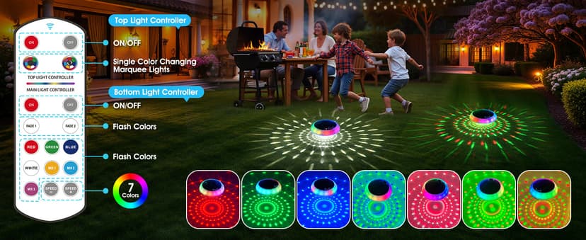 Floating Pool Lights Solar Powered, 7.6 Inch RGB Upper& Lower Color Changing Solar Pool Lights that Float with Dynamic Lighting Effects, IP68 Waterproof Swimming Pools Light for Party Decor(2)