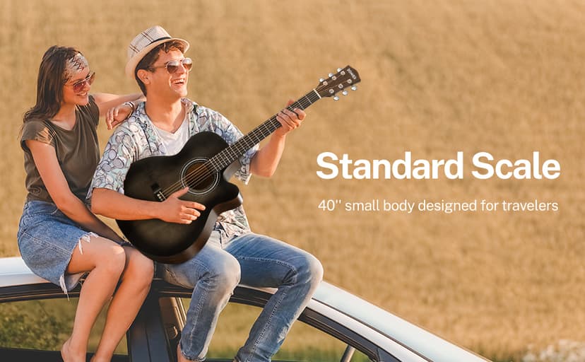 Donner Acoustic Guitar for Beginner Adult 40 Inch Cutaway Acustica Guitarra Bundle Kit with Pickup Online Lesson Bag Tuner Capo Strap Mini Jumbo Travel Teen Right Hand Black Brown DAJ-110CD