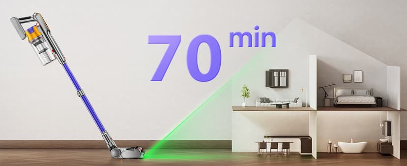 DIFFULL Cordless Vacuum Cleaner, 650W 55KPA 70Mins Vacuum Cleaners for Home, Stick Vacuum with 1.8L Cup, Anti-Tangle, 8-Stage Filter System, Green Light for Pet Hair, Carpet, Floor