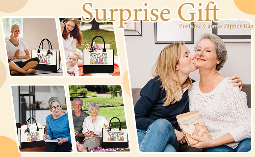 Grandma Gifts for Birthday Tote Bag Grandma Gifts Set from Granddaughter Grandson Grandchildren Grandkids Best Grandma Gifts Basket Tote Bag Makeup Bag 16 Oz Can Glass Bead Bracelet