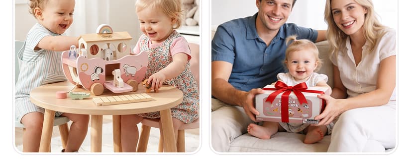 Montessori Educational Toy, Animal Shape Sorter, Christian Toys for Toddler Boy 1-3 Years Old, Christmas Birthday Gift Joyreal Pink Wooden Noah's Ark Toy for 1 Year Old Baby Girl Baptism Gifts B0GCYH2DBZ