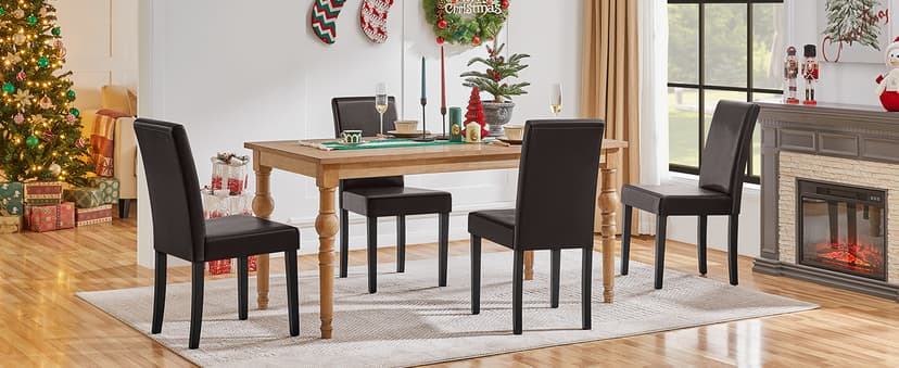 Yaheetech Dining Chairs Set of 4 PU Leather Dining Room Chairs with Waterproof Surface and Wood Legs for Kitchen Restaurant and Living Room, Dark Brown