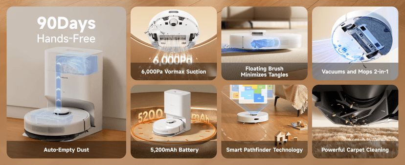 DREAME C20 Plus Robot Vacuum, 90 Days Self-Emptying Robot Vacuum and Mop Combo, 6000Pa Suction Robotic Vacuum, LiDAR Navigation, APP/Voice Control, Robot Vacuum Cleaner for Pet Hair/Carpet/Hard Floor