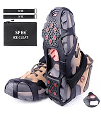 Sfee Ice Cleats for Boots Shoes, Snow Grips Cleats for Ice and Snow Anti-Slip Rubber Traction Cleats for Walking on Snow and Ice 10 Steel Studs Crampons for Hiking, Walking, Climbing, Jogging