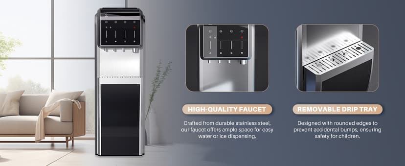 ICEPURE Multi-Function WiFi Water Cooler with Bullet and Crushed/Chewable Ice Maker, 5 Gallon Bottle Bottom Loading, Hot Cold Water Dispenser Built-in Ice Machine Combo, 35lbs/24H, Stainless Steel
