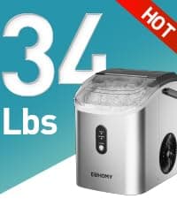 EUHOMY Ice Cube Maker Machine Countertop with External Water Tank, 2 Ways to Add Water, 34Lbs/Day, 16Pcs Ready in 7 Mins, Auto-Cleaning, with Ice Scoop & Basket, for Home/Kitchen/Office/Bar (Black)