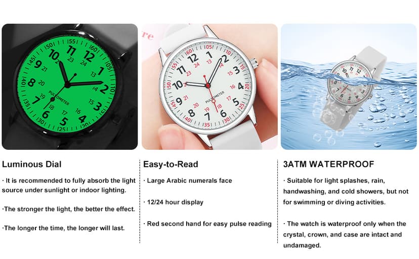 TWOPTION Nurse Watch for Women Waterproof Analog Silicone Watch with Second Hand Nursing Watch