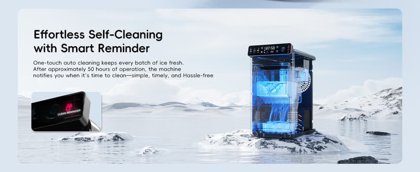 ecozy Ice Makers Countertop, Ultra Slim Design with Full-Color Panel, Internal Lights, 26 lbs/24H, Timer Ice Making, Two Ice Sizes, Portable Self-Cleaning Ice Machine for Home/Kitchen/RV
