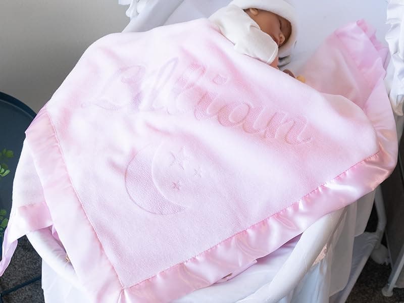 Custom Catch Personalized Baby Blanket for Girls - Pink - Newborn or Infant Gift with Name