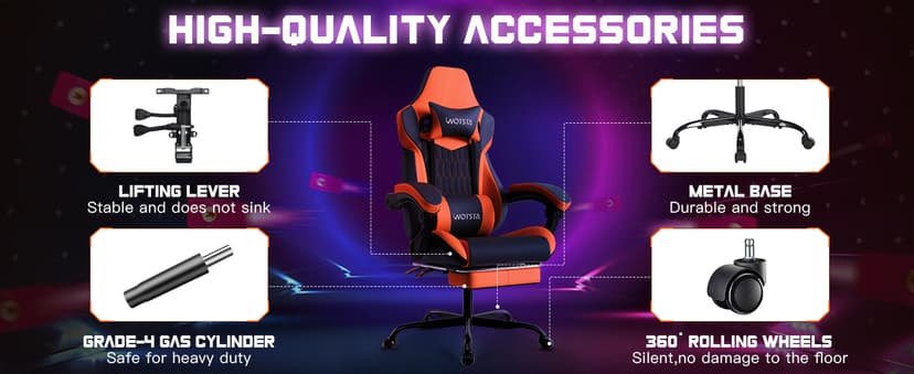 Gaming Chair with Footrest, High Back Gaming Chairs PVC Leather Ergonomic Gamer Chair with Adjustable Headrest Lumbar Support Racing Style Video Gaming Chair for Office/Home (Black Orange)