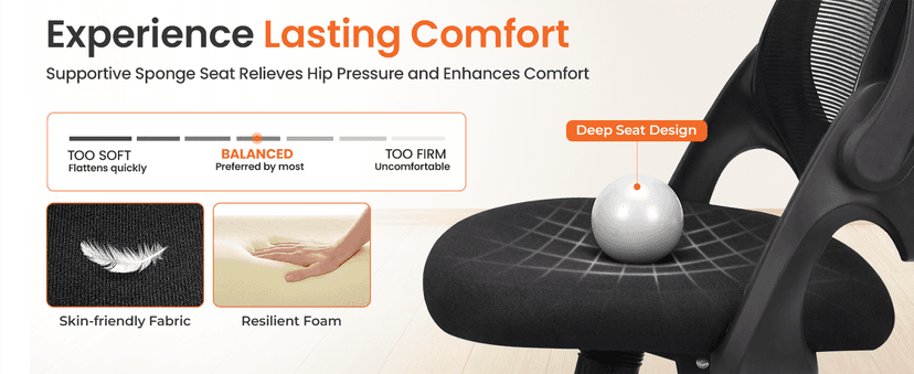 NEO CHAIR Office Chair Gaming Desk Computer Mesh Ergonomic Chair with Flip-up Arms Comfy Lumbar Support Adjustable Height Rolling Wheels Chair for Home Office (All Black)