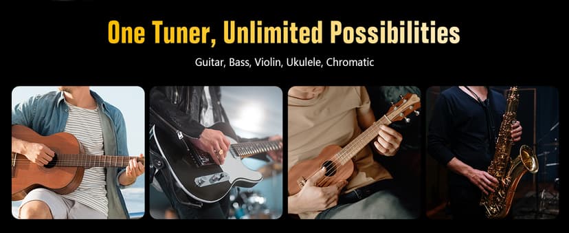 EX Professional Rechargeable Chromatic Clip-On Guitar Tuner — Fast, Ultra-Accurate Clip-On Tuner with Color LCD for Acoustic Guitar, Bass Guitar, Ukulele & Violin, Red