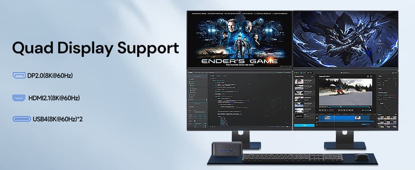 Reatan AI Oculink Mini Barebone PC AMD Ryzen 7 255 (8C/16T Upgraded 8745HS) Radeon 780M NO SSD & NO RAM & NO OS 8K Quad-Screen Display Desktop Gaming Mini Computers WiFi 7 BT:5.4 Built-in Speaker
