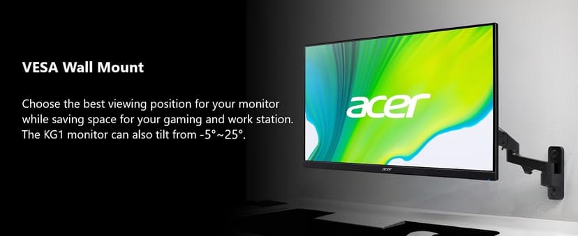 Acer Nitro 23.8” Gaming Monitor | Full HD 1920 x 1080 | IPS | ZeroFrame | AMD FreeSync | 144Hz Refresh Rate | 1ms (VRB) | sRGB 99% | 1 x Display Port 1.2 and 1 x HDMI 1.4 | KG241Y P6bip