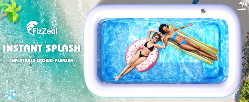 Inflatable Pool with Seat and Pool Lights, Durable Thickened Large Size Inflatable Pools for Adults Blow Up Pools,100" x 63" x 22"Swimming Inflatable PooI for Backyard,Outdoor (White)