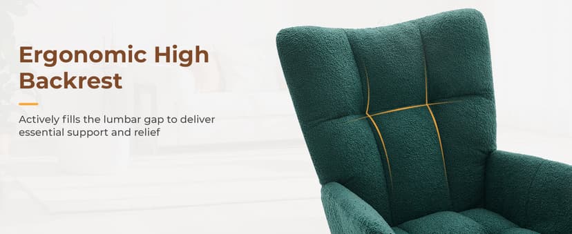 DUMOS Nursery Rocking Chair Teddy Upholstered, Comfy Glider Rocker with High Backrest Armchair Padded Seat, Accent Side Chair for Living Room Bedroom Offices Small Spaces Indoor, Green