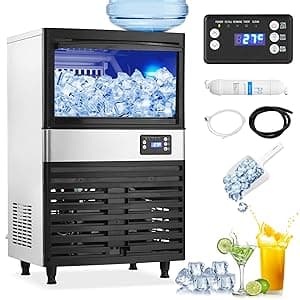 Commercial Ice Maker Machine, 130lbs/24H, 30 Lbs Ice Storage Bin, Fast Making Ice in 5-15 Mins, Auto-Clean, Timer Function, Freestanding or Undercounter for Restaurant,Coffee Shop, Food Truck and Bar