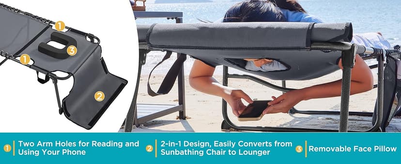 Yaheetech 5 Position Folding Tanning Chair, Outdoor Chaise Lounge Chair with Pad for Beach Patio Poolside Lawn(Gray)