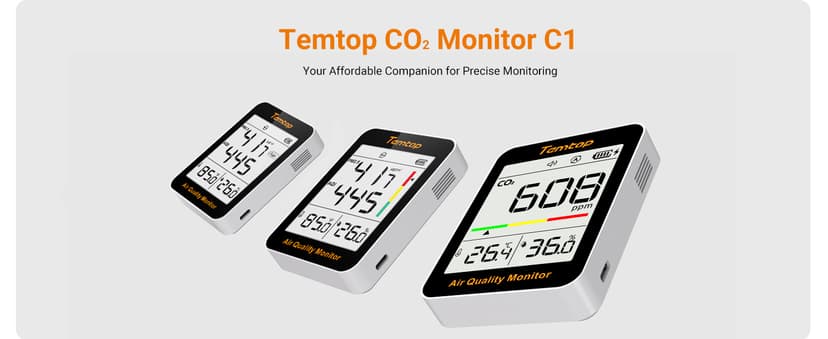 Temtop CO2 Monitor Indoor air Quality Monitor Portable CO2 Meter, CO2, Temperature, Humidity Home, Office or School