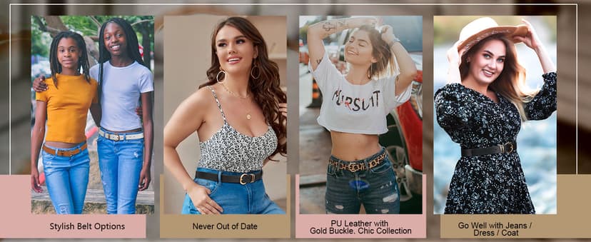 VONMELLI 2 Pack Women's Leather Belts for Jeans Dresses Fashion Gold Buckle Ladies Belt