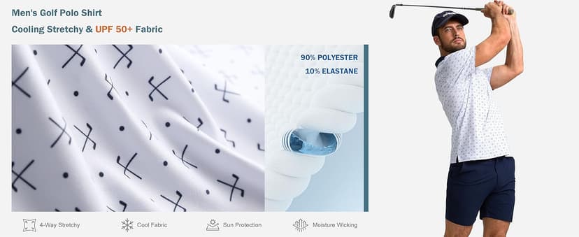 Obla Mens Golf Polo Shirts Short Sleeve Dry Fit Performance Moisture Wicking Casual Print Collared Golf Shirts for Men