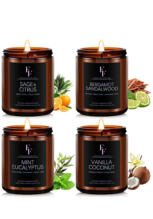 Fall Candles Set, 4 Pack Candles for Home Scented Natural Soy Wax, Autumn Gifts Set for Women Men, Fall Fragrance of Pumpkin/Cinnamon/Vanilla Cupcake/Apple B0F66HVPDY