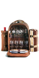 Hap Tim Picnic Basket Backpack for 2 Person with 2 Insulated Cooler Compartment, Wine Holder, Fleece Blanket, Cutlery Set, Gifts Ideals for Wedding, White Elephant, Bridal Showers, Christmas B09NLXDWYG