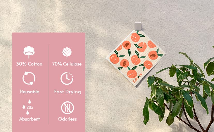 Swedish Dishcloths for Kitchen, 8 Pack Reusable Paper Towels with Clips, Non-Scratch Swedish Kitchen Towels, Super Absorbent Cellulose Sponge Cloths, Dishwasher Safe, No Odor