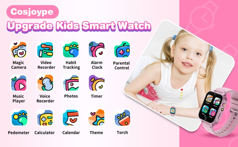 Kids Smart Watch Gift for Girls Age 5-12, 26 Games HD Touch Screen Watches with Video Camera Music Player Pedometer Flashlight 12/24 hr Educational Toys Birthday Gifts for Girls Ages 7 8 9 10