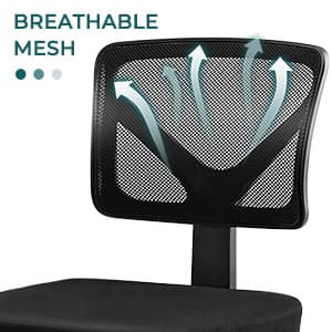 DUMOS Armless Office Chairs with Wheels, Ergonomic Adjustable Home Desk Swivel Rolling Task Chair No Arms, Comfy Mesh Mid Back Computer Work Vanity Desk Chairs for Small Spaces, New Black