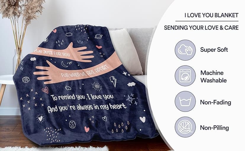 Craftique I Love You Gifts for Him Her - Soft Blanket with Love Hug - Long Distance Relationship Gifts, Anniversary/Birthday Gift for Boyfriend Girlfriend Friend