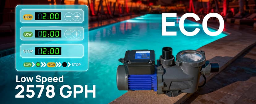 AQUASTRONG In/Above Ground Pool Pump, High Flow (Dual Speed with Timer, 2HP, 115V, 5186 GPH)