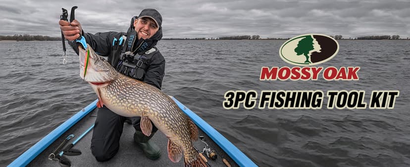 Mossy Oak Fishing Tools Kit- Fishing Plier, Fish Lip Gripper, Multifunctional Fishing Hook Remover with Lanyards Sheath, Saltwater Resistant Fishing Accessories & Equipment, Fishing Gifts for Men