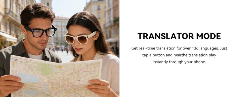 2026 AI Smart Glasses with Camera,8MP HD Video Recording Camera Glasses,Voice Control,Object Recognition,Real-Time Translation,Smart Sunglasses with Bluetooth Call,for Travel, Conferences & Vlogging