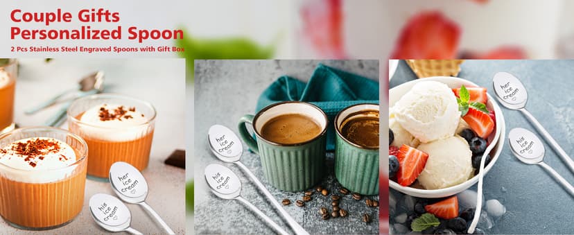 PRSTENLY Wedding Gifts for Couples 2025, 2 Pcs His and Hers Ice Cream Spoon Anniversary Engagement Gifts for Couple Him Her Boyfriend Girlfriend Graduation Christmas Birthday