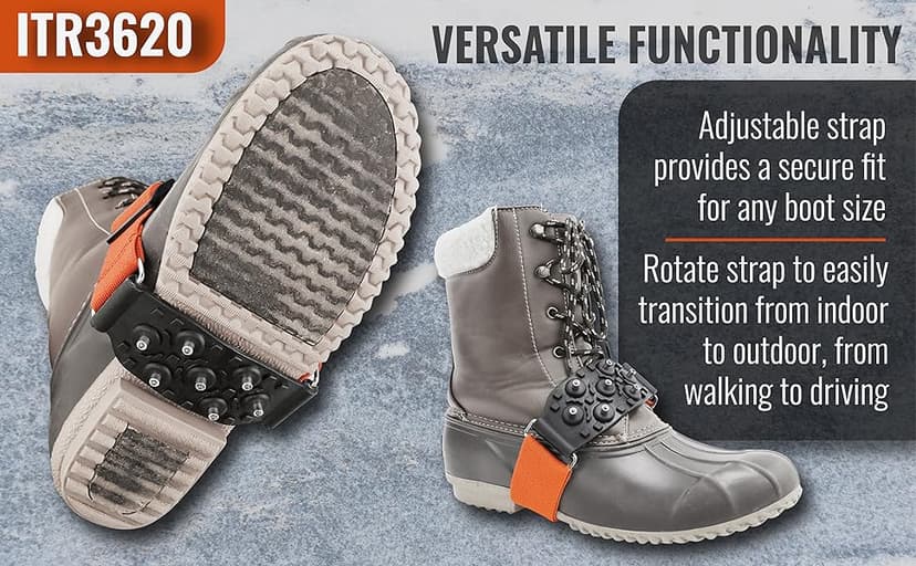 Global Glove Ice Gripster Treads Nonslip Traction Cleats for Snow and Ice, Anti-Slip Overshoe Mid-Sole Crampons with Adjustable Straps, 7 Tungsten Studs for Secure Grip, Orange and Black