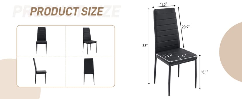 Karl home Dining Chairs Set of 4, PU Leather Balck Kitchen Chairs with Padded High Back & Foot Cap Protection for Dining Kitchen Living Room,300lbs Capacity,Space-Saving