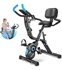 Foldable Exercise Bike, Multifunctional Indoor Stationary Bikes for Home with 8-Level Magnetic Resistance, Quiet Workout Bike with Arm Resistance Bands, LCD Monitor, 300LBS Capacity